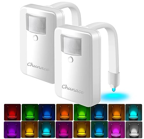 2 Pack Toilet Night Lights with Motion Activated Sensor,16-Color Changing LED Inside Toilet Bowl Nightlight, Cool Stuff for Bathroom Accessories Decor, Unique Gadgets for Men and Kids Brithday Gifts