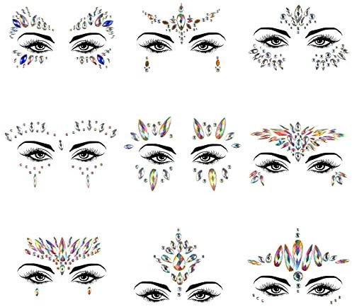 KATOOM 9stk Gesicht Edelsteine Selbstklebend Strasssteine Tag der Toten Make Up Glitzersteine Day of The Death Strass Steine Aufkleber Körperschmuck Schmucksteine für Karneval Halloween Fasching