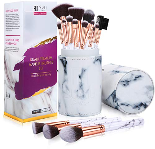 Makeup Brushes DUAIU Makeup Brush Set Professional 15-Piece Marble Make Up Brushes for Foundation Brush Powder Concealers and Eyeshadow Brush with Exquisite Marble Bucket Gift Box white
