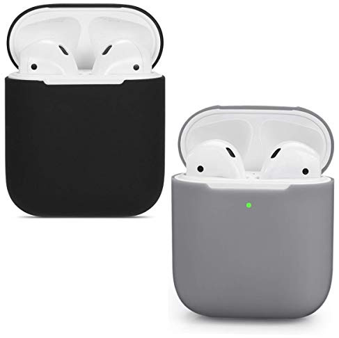 USSJ Kompatibel mit AirPods-Schutzhülle, 2 x Hülle für Airpods Case 1 & 2, stoßfest, mit LED vorne, unterstützt kabelloses Laden, Schwarz + Grau.