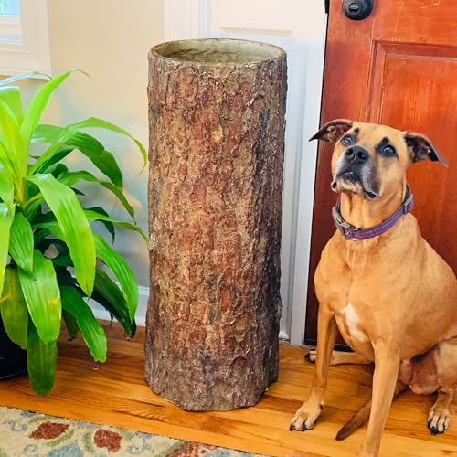 Bushy Box Country Container & Storage Stump. Unique Woodland Farmhouse Bin & Laundry Log. Tall Rustic Standing Pedestal Décor.