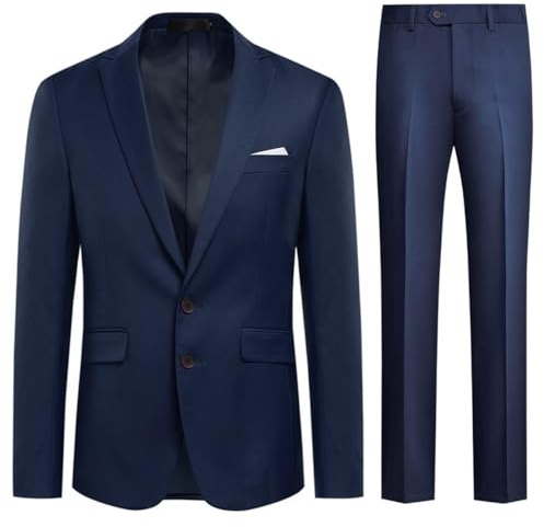 Allthemen Traje de Hombre de 2 Piezas de Color Liso con Dos Botones de Trabajo Business (Blazer + Pantalones) Azul Oscuro XL