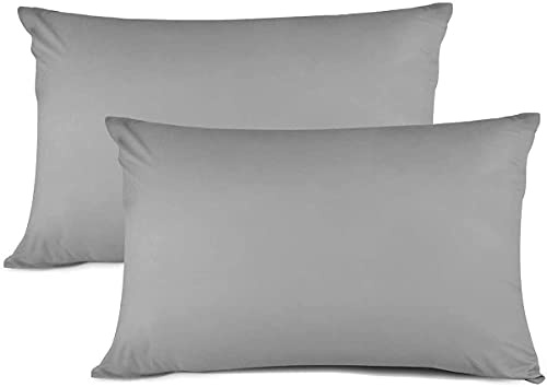 Hill Tag Polycotton Pillow Cases 2 Pack(50 x 75 cm) - Wrinkle, Fade, and Stain Resistant, Luxurious & Cosy Soft Anti-Wrinkle Pillow Cases with Envelope Closure - Housewife Pillowcases (Grey)
