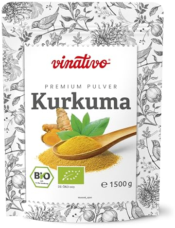 vinativo Kurkuma Pulver BIO – 1,5kg – bio Rohkost-Qualität – natürliches Kurkumin – Kurkumapulver – Curcuma gemahlen – Bio-Qualität