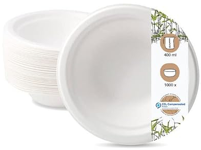 BIOZOYG Piatti usa e getta Vaschette per zucchero da cucina I piatti biodegradabili I Piattini da zuppa Ciotola Piatti pasta Piatto da portata I 1000 x Piatto fondo 400ml, rotondo 18cm