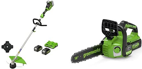 Greenworks Tagliabordi a Batteria 48V(2×24V) Ampiezza Taglio 40cm, Motosega con 2 Batterie 4Ah e Caricatore a Due Posti
