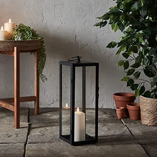 Lights4fun Lanterne Noire de 45 cm avec Bougie LED TruGlow® à Flamme Vacillante à Piles avec Minuterie Résistante aux Intempéries Décoration pour Intérieur Jardin Balcon Extérieur