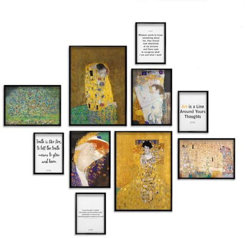 Giallobus - Set mit 10 Wandpostern - Gustav Klimt - Klimt-Sammlung 1 - Beschichtetes Papier - | 2 x A3 42x30cm | 4 x A4 30x21cm | 4 x A5 21x15cm | - OHNE RAHMEN - Moderne Gemälde Wohnzimmer