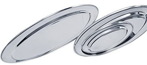 Kosma Set of 3 Stainless Steel Oval Plates - 30cm | Serving Dish | Oval Tray | Meat Platter | Rice Plate