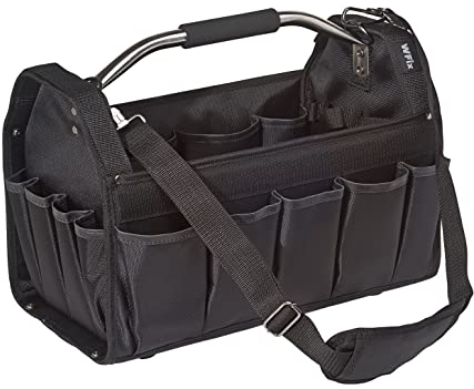 Wfix Werkzeugtasche leer offen Gr. XL 44 x 28 x 35cm | Professionele Werkzeugtrage aus 900D Plolyester mit Edelstahl-Tragegriff und enstellbarem Schultergurt