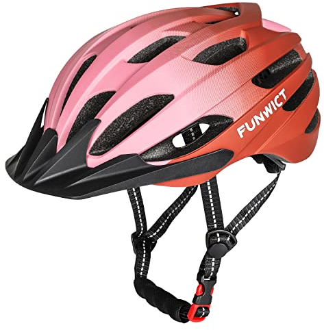 FUNWICT Leicht Fahrradhelm Herren Damen, Verstellbar MTB Mountainbike Helm mit Abnehmbarem Sonnenschutz, Stylisch Rennradhelm für Radfahren Mountainbiken (L (57-61cm), Orange Rosa)