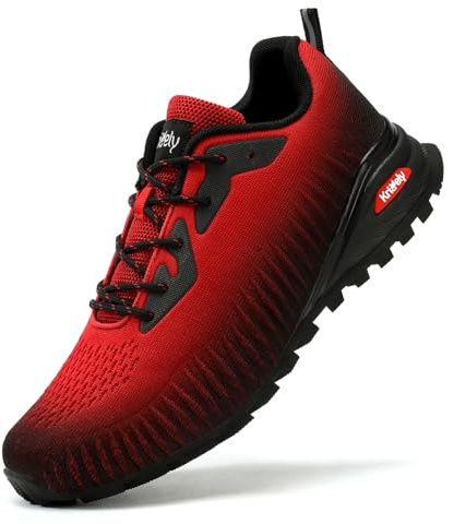 Kricely Trail Running Sneakers Herr Utomhus Halkfria Andningsaktiva Vandringsskor Trekking Tennis Lätta Sportskor Casual Sneakers, Röd röd, 45 EU