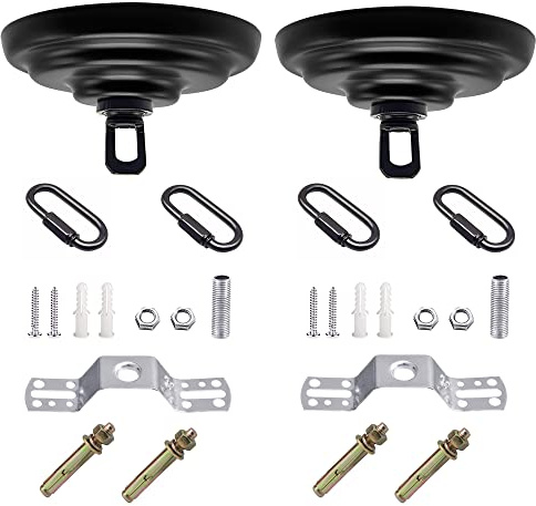 ECUDIS Steel Canopy Kit for Chandelier or Swag Light Fixtures, Heavy Duty Includes Loop, Cross Bar and Mounting Screws, Maximum Weight of 50 Pounds, 5 Inches Diameter, Vintage Black, Set of 2