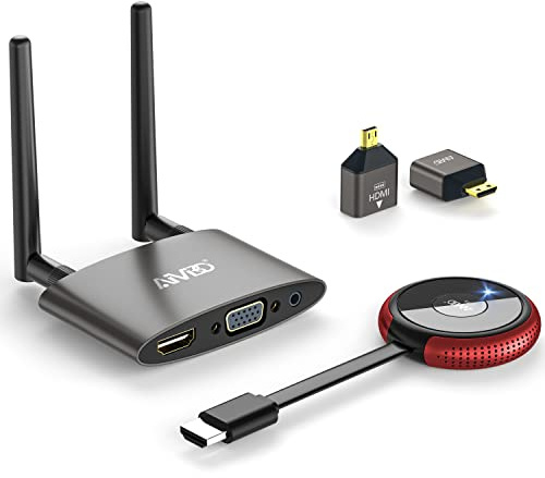 Wireless HDMI, 5GHz Wireless HDMI Transmitter and Receiver, HDMII/VGA Dual Screen Cast Video/Audio From Laptop/PC/Camera/Cable Box onto HDTV/Projector/Monitor, TikTok/YouTube/Netfix,165FT/50M, Red
