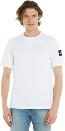 Calvin Klein Uomo T-Shirt Maniche Corte Regular Tee con Etichetta con Logo, Bianco (Bright White), L