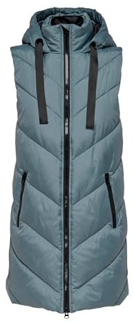 JdY Skylar - Chaleco de invierno para mujer, largo acolchado, sin mangas, básico con capucha y cremallera, azul, L