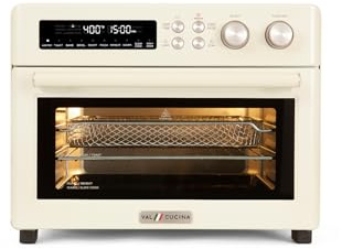 VAL CUCINA Retro Style Infrared Heating Air Fryer Toaster Oven, Extra Large Countertop Convection Oven 10-in-1 Combo, 6-Slice Toast, Enamel Baking Pan Easy Clean with Recipe Book, Almond Yellow Color