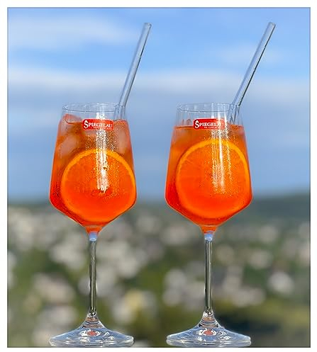 Topkapi Aperol Spritz - Bicchiere, in legno di rovere, 4 pezzi, Aperol Spritz, lavabile in lavastoviglie, vetro senza piombo, resistente alla rottura, con set di 7 cannucce in vetro