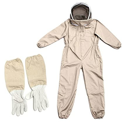 Combinaison d'apiculture pour Tout le Corps, Costume d'abeilles en Coton Respirante, Combinaison Apicole Professionnelle avec Gants et Voile Autoportant Protection, Vêtements de Protection Apiculteur
