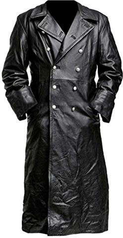 BIISDOST Ledermantel für Männer Leather Schwarz Militär Peacoat Lederjacke Lange Mantel Kunstleder Halloween-Kostüm Bikerjacke Gothic Jacke Vintage Trenchcoat Herrenmantel Große Größe Windbreaker