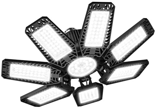 CHENGCHILIT LED Garage Light - 200W 20000LM 6500K LED Garage Ceiling Lights with 7+1 Adjustable Panels, Shop Lights Screw in E26 E27 Bulb Socket for Workshop, Storage Room, Basement, Warehouse