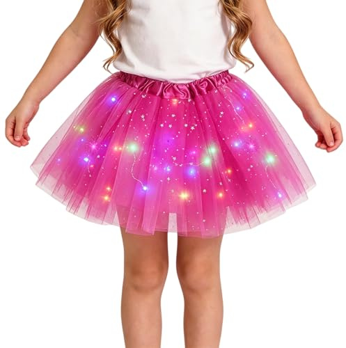 TEROTY Girl's LED Skirt Light Up Tutus Glow Tulle Dance Skirts for Party Rave Festival Halloween Costume, 3-8 Years (Rose)