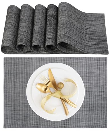 Relaxdays Tovaglietta Americana, Set da 6 Sottopiatti, 45 x 30 cm Placemat in Plastica Riutilizzabile Lavabile Antracite