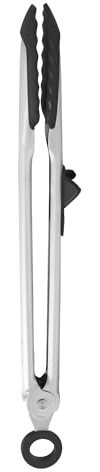 Tovolo Tongs With Silicone Tips Easy Grip 13” Long Kitchen Tongs Stainless Steel Handle For Cooking BBQ, Non Scratch Heat Resistant Locking Metal Silicone Tipped Dishwasher Safe BPA Free, Black