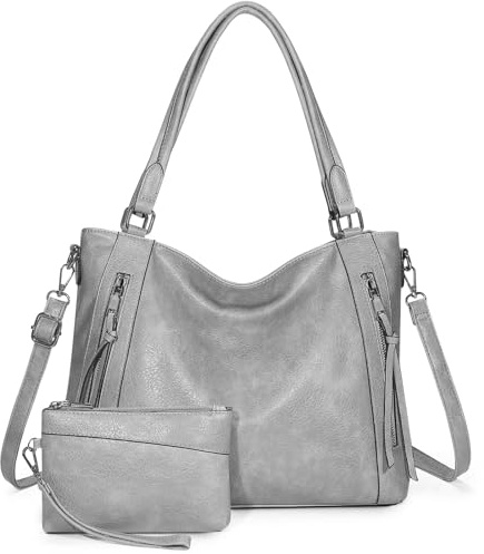 VINBAGGE Damen Handtasche Leder Henkeltasche Top Griff Tasche Vintage Weiches Umhängetasche Schultertasche Mit Geldbörse Hobo Damen Taschen für Frauen - Set 2pcs
