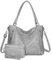 VINBAGGE Damen Handtasche Leder Henkeltasche Top Griff Tasche Vintage Weiches Umhängetasche Schultertasche Mit Geldbörse Hobo Bag Damen Taschen für Frauen - Set 2pcs Grau