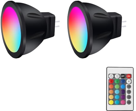 Noobibaba GU4 LED 12V RGB MR11 Farbwechsel Lampen für Weihnachtsbeleuchtung, MR11 LED 12V 3W Bi-Pin-Sockel, Warmweiß + 15 Mehrfarbig für Landschaftsbeleuchtung (2 Lampen, 1 Fernbedienung)