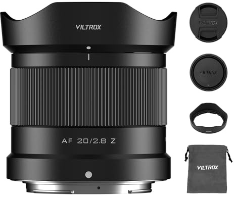 VILTROX 20 mm F2.8 f/2.8 AF-objektiv för Nikon Z-fäste, vidvinkel fullram autofokuslins kompatibel med Nikon- Z montering spegellösa kameror Z8 Z9 Z6 Z6 II Z7II Z5 ZFC Z30