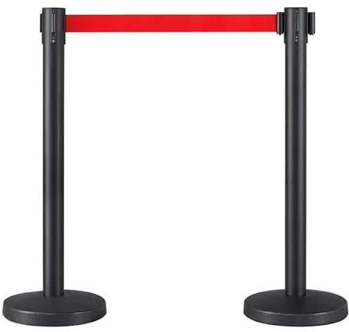 Yaheetech Queue Barrier Retractable Crowd Control Barriers Safety Queuing Stanchion Security Pole Posts Stands with Concrete and Metal Bases, Post 2m Belt Red