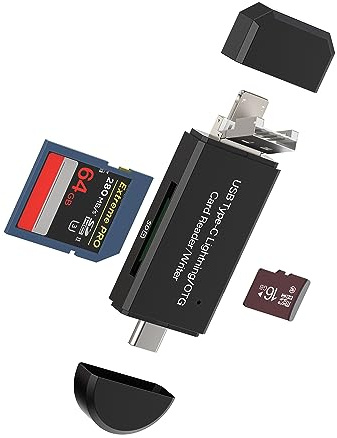 Micro SD Kartenleser Adapter (4-in-1) externer Speicher Lightning Micro USB Typ-C Buchse Zubehör kompatibel mit Samsung kompatibel mit Apple für iPhone für iPad Kamera SD-Kartenleser
