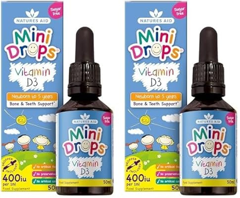 Natures Aid Vitamin D3 Mini Drops for Infants and Children, Sugar Free, 50ml (Pack of 2)