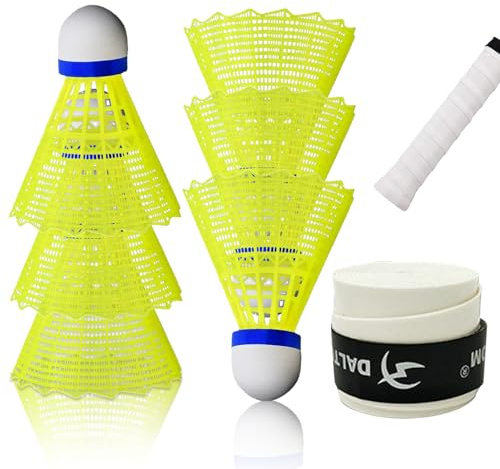 KUBDPQOR Federball Set, 6 Stück Federball mit Anti-Rutsch Griffband, Mehrzweck Badminton Bälle für Alle Geeignet Badminton Schläger, für Outdoor & Indoor Trainingsunterhaltung & Federballspiel