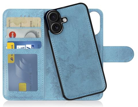 MyGadget Flip Case Compatible avec iPhone 16 Plus - [ Coque Clapet Magnétique ] - Book Cover Cuir Synthétique [ Housse Portefeuille détachable ] - Support Bleu Clair