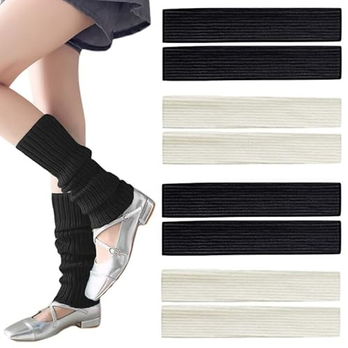 4 Paar Leg Warmers Gestrickte Beinstulpen Stulpen Damen Beinwärmer Gestrickte für Frauen Mädchen Winterstiefelmanschetten Warme Kniewärmer Stulpen Gestrickt Beinwärmer für Frauen Ballett Tanz Yoga