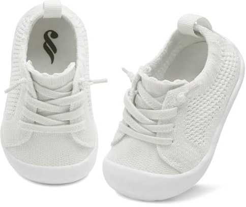 JIASUQI Baby Boys Girls Shoes Soft Breathable First Walking Shoes Slip on Sneakers for Indoor Outdoor(White 128,12-18Months)