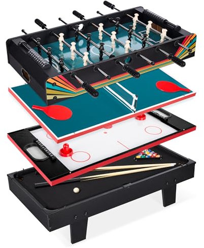 Best Choice Products 4-in-1 Multi Game Table, Childrens Combination Arcade Set w/Pool Billiards, Air Hockey, Foosball and Table Tennis - Arcade