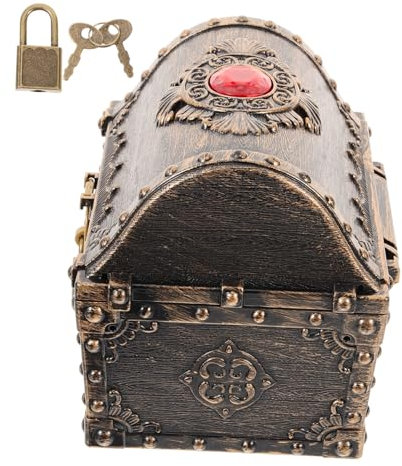 QUMIIRITY Vintage Pirate Treasure Chest Props Small Decorative Box Lock and Key for Keepsake Storage for Boys and Girls Games and Pirate Theme Parties