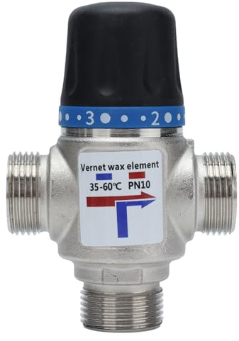 Segrehy 3-Wege-Mischventil Thermostatisch G3/4 aus Messing - Automatische Temperaturregelung mit Verbrühschutz, für Solarthermie, Fußbodenheizung, Dusche