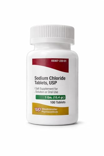 Westminster Pharmaceuticals Sodium Chloride Tablets USP, 1 Gram, 100 Count, Salt Supplement for Solution or Oral use, to Make isotonic Solution, Prevent Heat Cramps Due to Excessive Perspiration