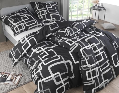 Kuscheli 4-teilige Bettwäsche 135x200 – Mikrofaser Oeko-TEX, 2 Bettbezüge 135x200 & 2 Kissenbezüge 80x80, Reißverschluss, weich & bügelfrei – Black Box