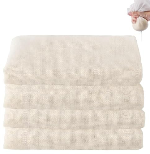Luoqun88 4 Pcs Unbleached Cheesecloth Cheese Cloths for Straining 50 x 50 cm Ultra-Fine Muslin Filter Cloth for Straining, Steaming, and Cooking (Washable & Reusable)