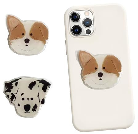 Set of 2 Dog-Shaped Phone Grip Stand, Cute Dog Phone Grip for dog lovers,Collapsible Cellphone Finger Grip Holder,Compatible with Smartphone,Mobiles&Cases (Corgi & Dalmatian)
