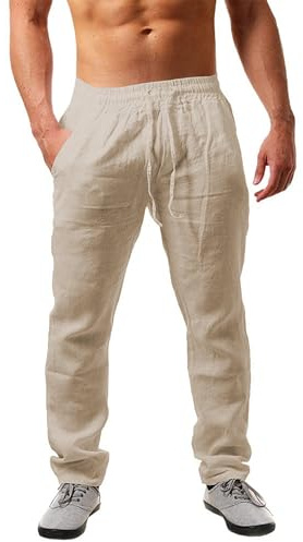NEMXCE Leinenhose Herren Lang Leichte Sommerhose Herren Loose Fit Freizeithose mit Taschen Kordelzug für Urlaub Strand Yoga Alltag