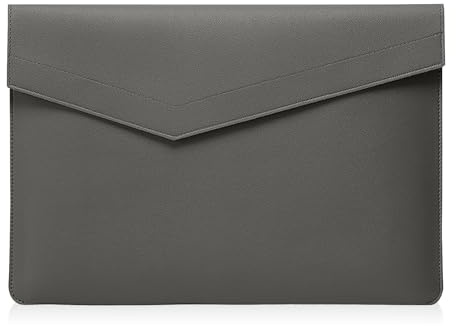 HinZann 13-14 Pouces Housse pour MacBook Air 13/Neo/Pro 14 - Gris Clair | Pour MacBook 13/14 Pouces M5 M4 M3 M2 M1 2026, PU Cuir, Pochette Sacoche Ordinateur Portable pour HP Dell Acer Lenovo ASUS