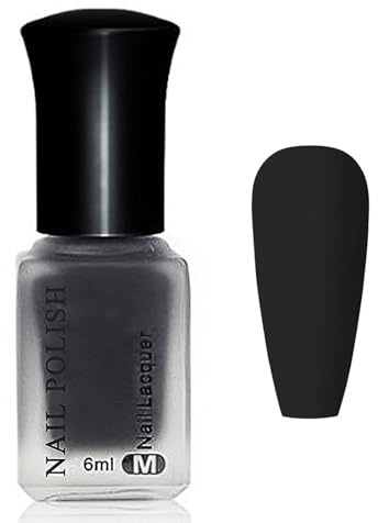 Virellay Schwarzr Matte Nagellack, Schnell Trocknende Langanhaltender Nagellack Schwarz Matt, Hochpigmentierter Samtlack Nail Polish, Frauen DIY Nagelkunst Maniküre 6ML (Schwarz, 6 ml)