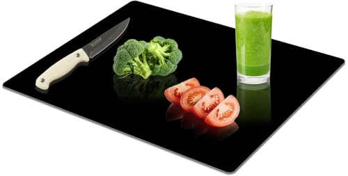 Yuzeyurun Tempered Glass Chopping Board, 40x30cm Tempered Glass Worktop Saver for Kitchens, Glass Cutting Board with Anti-Slip Feet, Heat & Shatter Resistant, Dishwasher Safe, Black